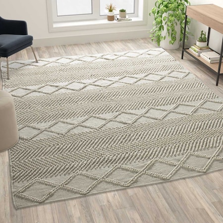 Flash Furniture 8'x10' White & Ivory Handwoven Geometric Area Rug CI-20-9450A-810-CR-GG